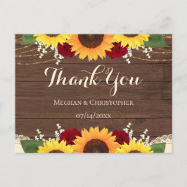 Rustikale Holzsonnenblumen Rote Rosen Hochzeit Dan Postkarte