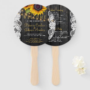 Rustikale Holzsonnenblumen, weiße Spitzen Hochzeit Fächer