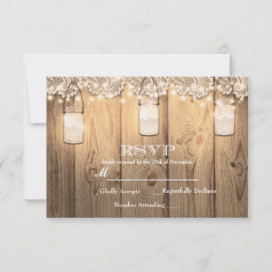 Rustikale Holzspitze & beleuchtete Mason Jar RSVP- RSVP Karte
