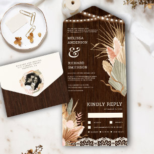 Rustikale Holzspitze Boho getrocknete Palme Pampas All In One Einladung