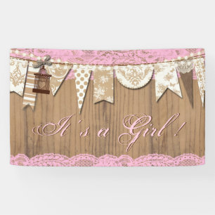 Rustikale Holzspitze Mädchen-Baby-Party Banner