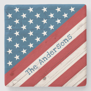 Rustikale Holzstars Streifen USA Flaggenname Patri Steinuntersetzer