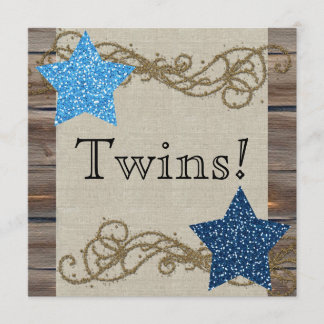Rustikale Holzstars Twin Boy Baby Dusche Einladung