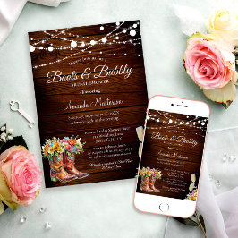 Rustikale Holzstiefel und sprudelnde Western-Braut Einladung