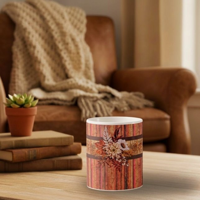 Rustikale Holzstreifen und Blume Kaffeetasse (Von Creator hochgeladen)