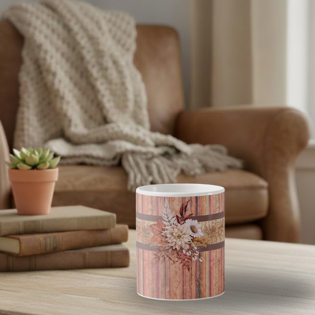 Rustikale Holzstreifen und Blume Kaffeetasse (Von Creator hochgeladen)