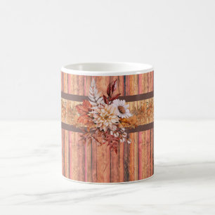 Rustikale Holzstreifen und Blume Kaffeetasse