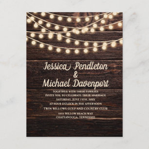 Rustikale Holzstring-Lichter für Hochzeitseinladun Einladung