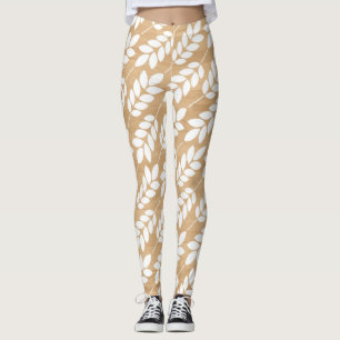 Rustikale Holzstruktur mit weißem Blattmuster Leggings