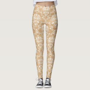 Rustikale Holzstruktur mit weißem Damastmuster Leggings