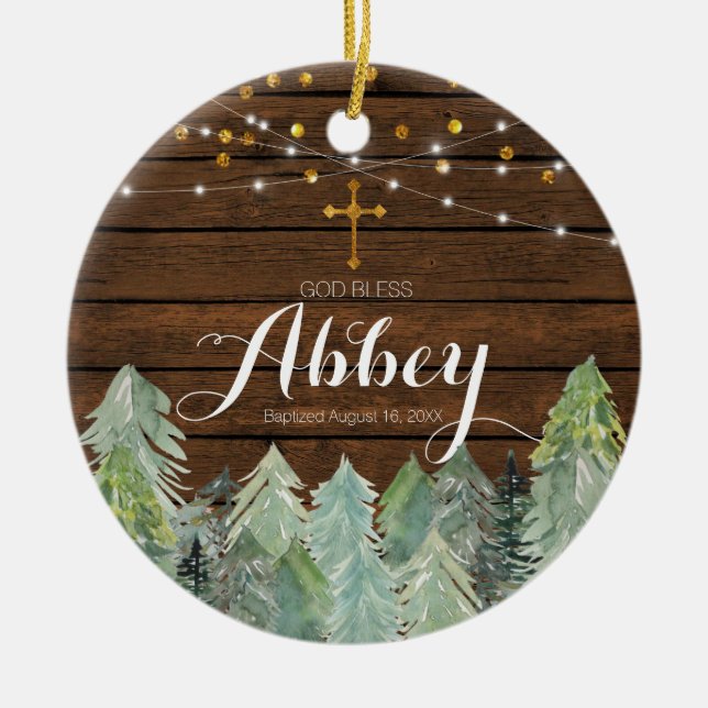 Rustikale Holztaufe Gott segne Ornament (Vorne)