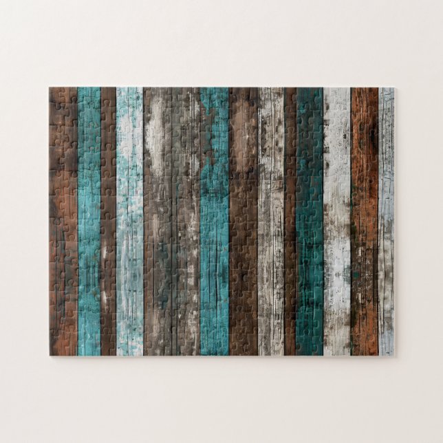 Rustikale Holztextur Aquamarin und braun Puzzle (Horizontal)