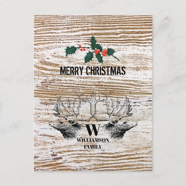 Rustikale Holztextur Hirschbaumhütte Weihnachten (Vorderseite)