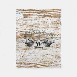 Rustikale Holztextur Hirschwald Monogram Fleecedecke
