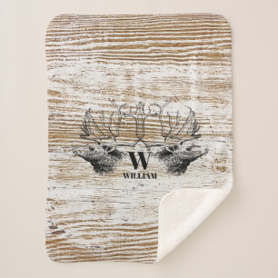 Rustikale Holztextur Hirschwald Monogram Sherpadecke