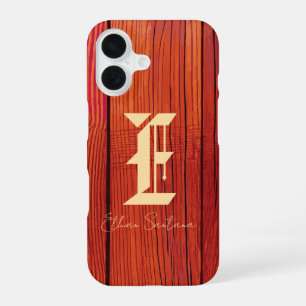 Rustikale Holztextur Monogram iPhone 16 Hülle