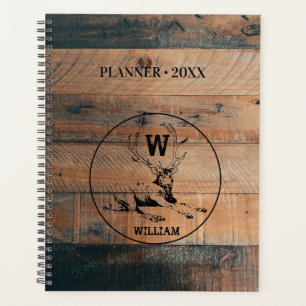 Rustikale Holztextur und Hirschmonogramm Planer