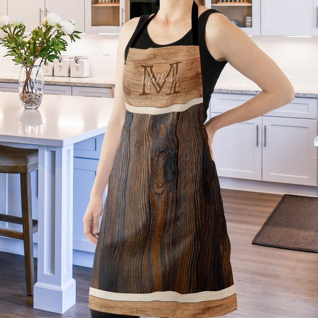 Rustikale Holzton-Klassik-Monogramm-Schürze Schürze (Von Creator hochgeladen)