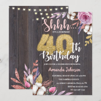 Rustikale Holzüberraschung 40. Geburtstag Einladun Einladung