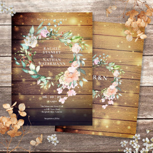 Rustikale Holzwasserfarbe Florale Hochzeit Einladung