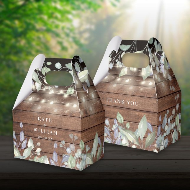 Rustikale Holzwinger-Hochzeit Geschenkschachtel (Rustic Wood String Lights Foliage Wedding Favor Box)