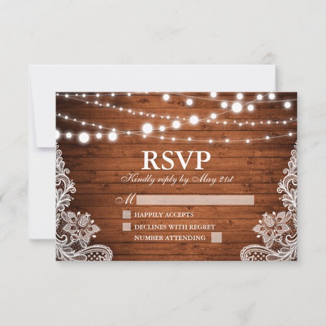 Rustikale Holzwinger-Hochzeit RSVP Karte (Vorderseite)