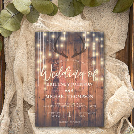 Rustikale Holzwinger-Lichter Antler-Hochzeit Einladung