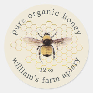 Rustikale Honeybee Apiary GHoneycomb Antique White Runder Aufkleber
