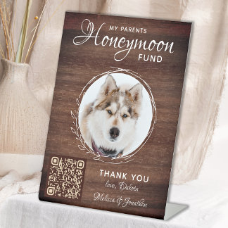 Rustikale Honeymoon Fund Custom Dog Foto Pet Weddi Sockelschild