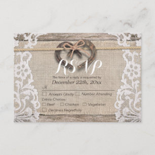 Rustikale Horseshoes Burlap Lace Wedding RSVP Antw Karte