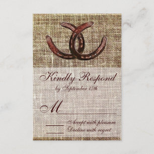Rustikale Horseshoes Burlap Print Wedding RSVP Car Karte