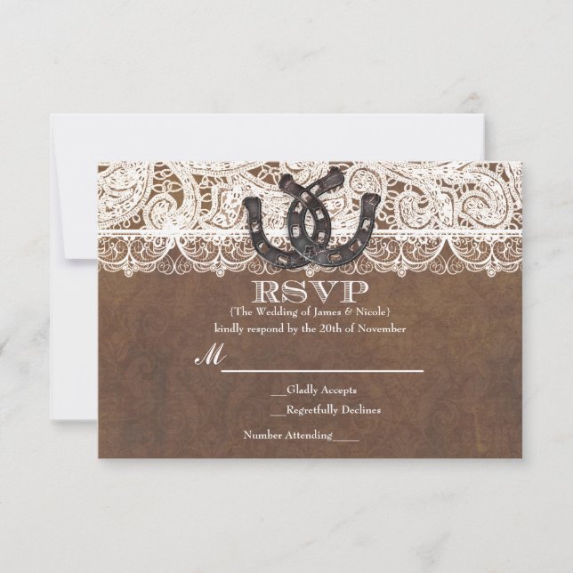 Rustikale Horseshoes & Lace Country Wedding RSVP K (Vorderseite)