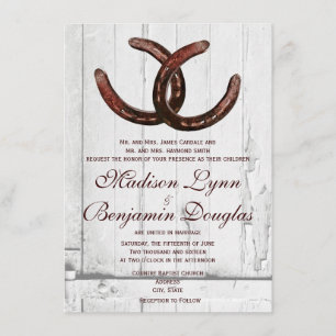Rustikale Horseshoes Land Wood Wedding Einladungen