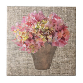Rustikale Hortensie in Vase Blume auf Leinwand Fliese