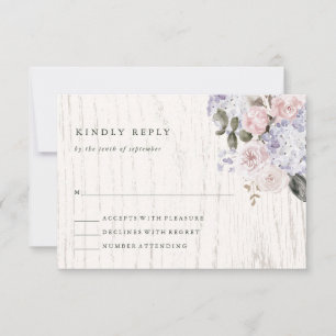 Rustikale Hortensien-Blumen Weiße Holz-Hochzeit RSVP Karte