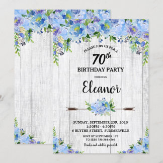 Rustikale Hübsch Blue Floral Blume 70. Geburtstag Einladung