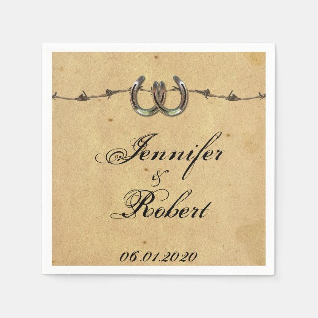 Rustikale Hufeisen Barbed Wedding Napkin Serviette (Vorderseite)