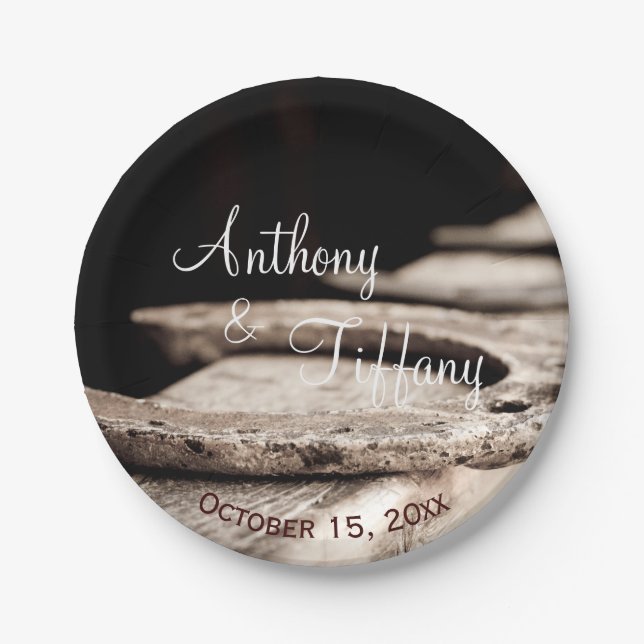 Rustikale Hufeisen Cowboy Hochzeitstorte Pappteller (Vorderseite)