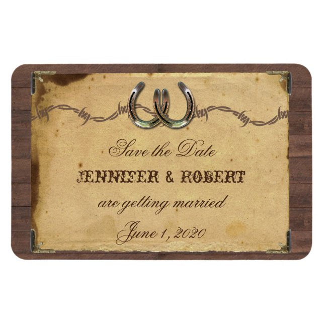 Rustikale Hufeisen Hochzeit retten das Datum Magnet (Horizontal)