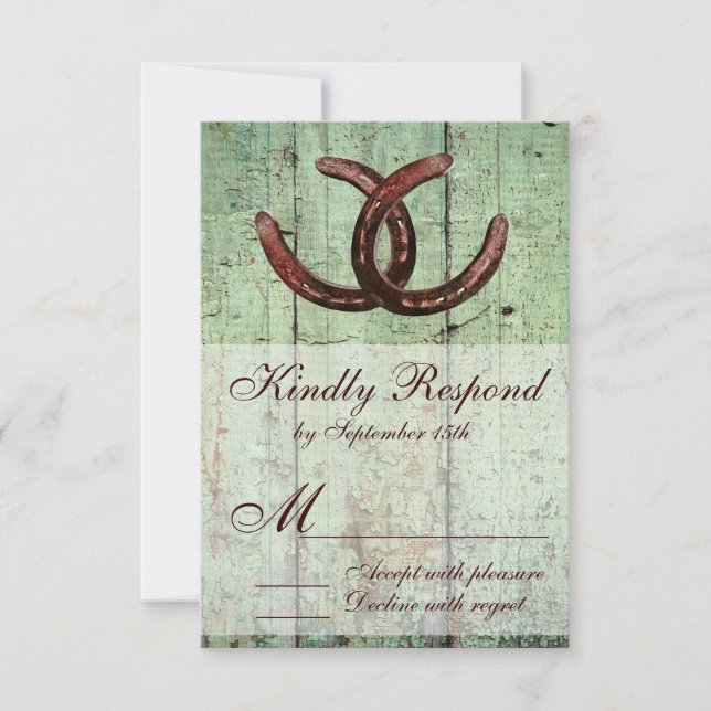 Rustikale Hufeisen im Landstil Hochzeit RSVP (Vorderseite)