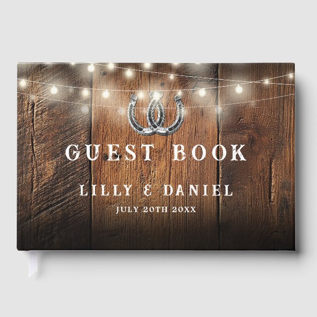 Rustikale Hufeisen-Lichterkette aus Scheunenholz f Gästebuch (Vorderseite)