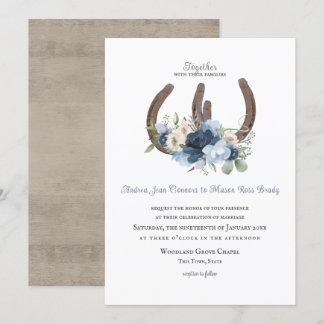 Rustikale Hufeisen und Blume Dusty Blue Einladung