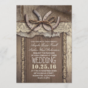 Rustikale Hufeisen und Burlap Lace Wedding Einladung