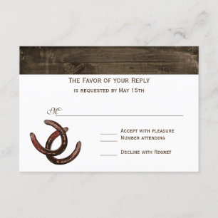 Rustikale Hufeisenholz-Hochzeitskarte RSVP Karte