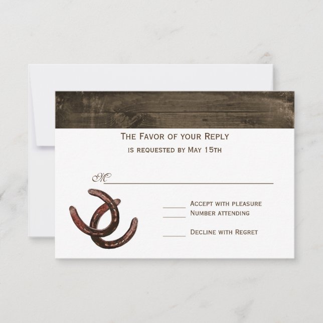 Rustikale Hufeisenholz-Hochzeitskarte RSVP Karte (Vorderseite)