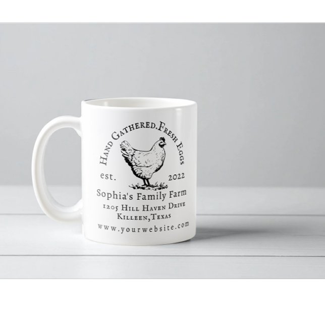 Rustikale Hühnerfarm Geschäft Schwarze Text Tasse (Modern chicken farm owner name address coffee mug)