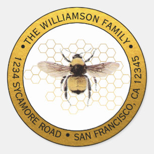 Rustikale Hummel-Runde Rücksende-Adresse Gold Runder Aufkleber