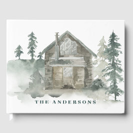 Rustikale Hütte Aquarellwald Grün Willkommen Gästebuch