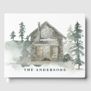 Rustikale Hütte Aquarellwald Grün Willkommen Gästebuch