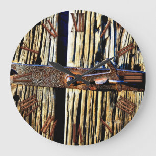 Rustikale Hütte aus Holz und Eisen Große Wanduhr